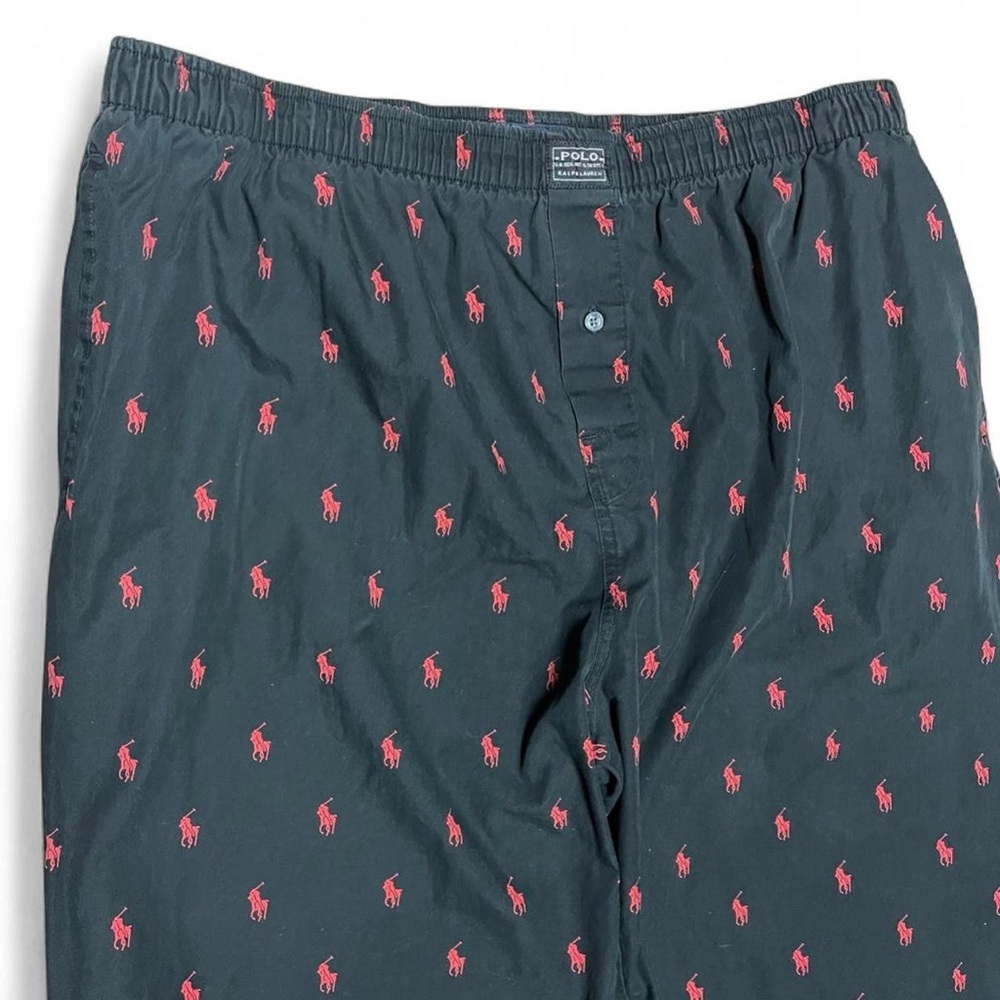 Polo Ralph Lauren Sleepwear Lounge Pants XL Black & Red Pony Logo All Over Print - Picture 4 of 6